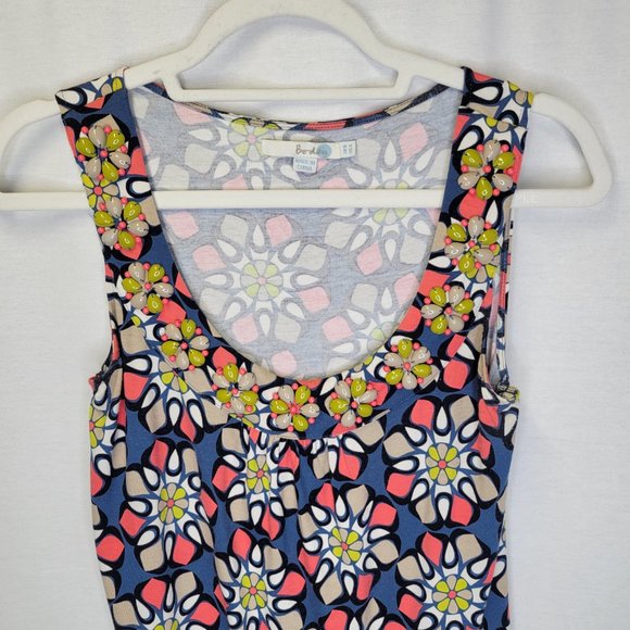 Boden Women's Size 4 Tank Top Blue Pink Flowers Beaded - Picture 3 of 6